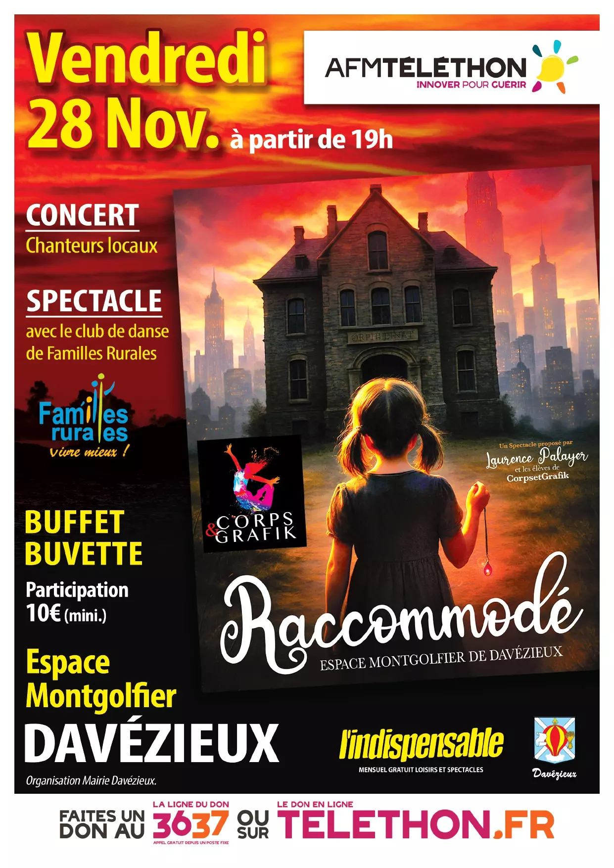 Spectacle de Danse à Davézieux - Téléthon 2025 à l'espace Montgolfier - Concert chanteurs locaux à partir de 19h00 - Vendredi 28 novembre 2025